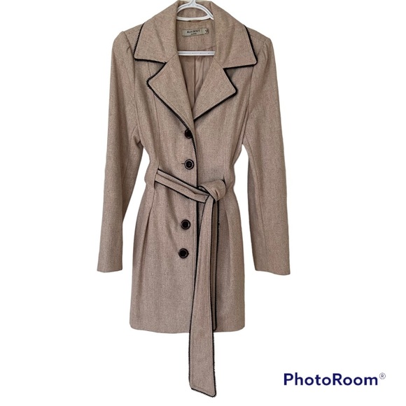 Blockout Jackets & Blazers - Wool Trench Coat Beige and Brown Lace Trim Size Medium